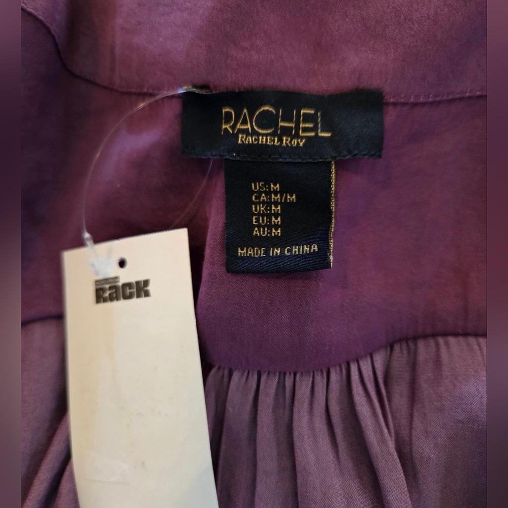 Rachel Rachel Roy Purple Pleated‎ Surplice V-Neck Smocked Waist Blouse NEW - Picture 6 of 6